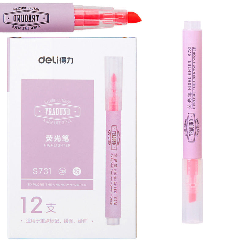 DELI S731 12Pcs Fluorescent Highlighter Markers Office Student Stationery - Pink DELI S731 12Pcs Fluorescent Highlighter Markers Office Student Stationery - Pink